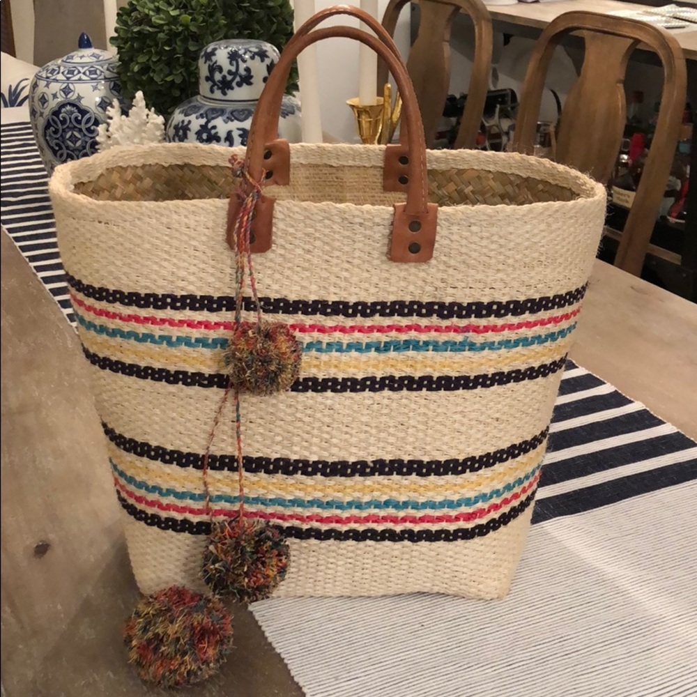 Mar y sol Large Striped Straw Tote